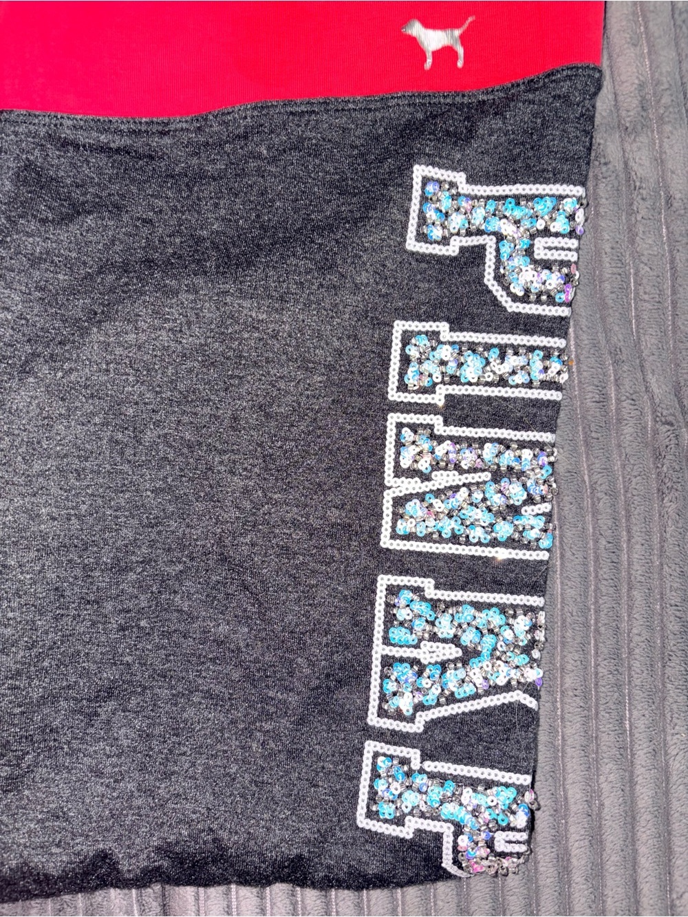 PINK Victoria's Secret Dark Gray Leggings with Bright Pink Waistband bling - Picture 3 of 6